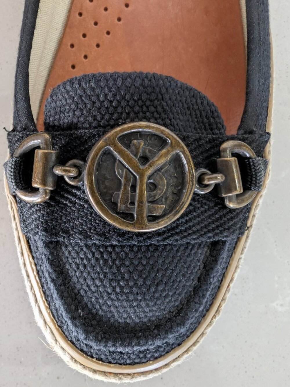 Yves Saint Laurent Black Canvas Espadrille Loafers with Metal YSL Medallions - Picture 5 of 11